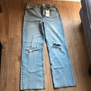 Zara wide leg high rise distressed jeans